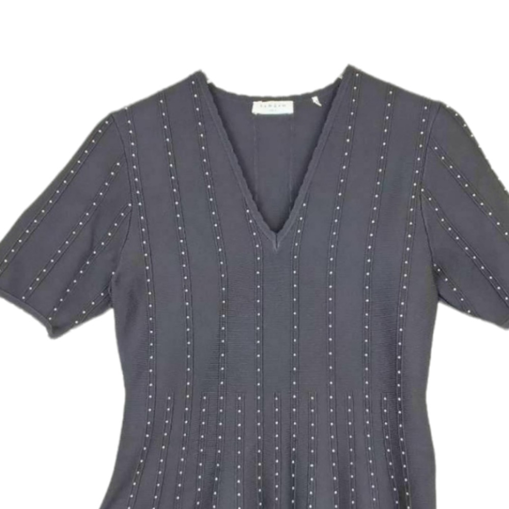 Sandro Paris Vaness Black Silver Beaded Ribbed Knitted Fit & Flare Dress S New - Picture 3 of 13